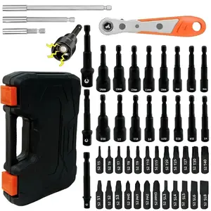Magnetic Nut Driver & Screwdriver Bit Set, Includes Nut Driver Set for Impact Drill, Screwdriver Bit, Mini Ratcheting Wrench, Drill Bit Adapter & Bit Holder |   1/4" Hex Shank |   Steel