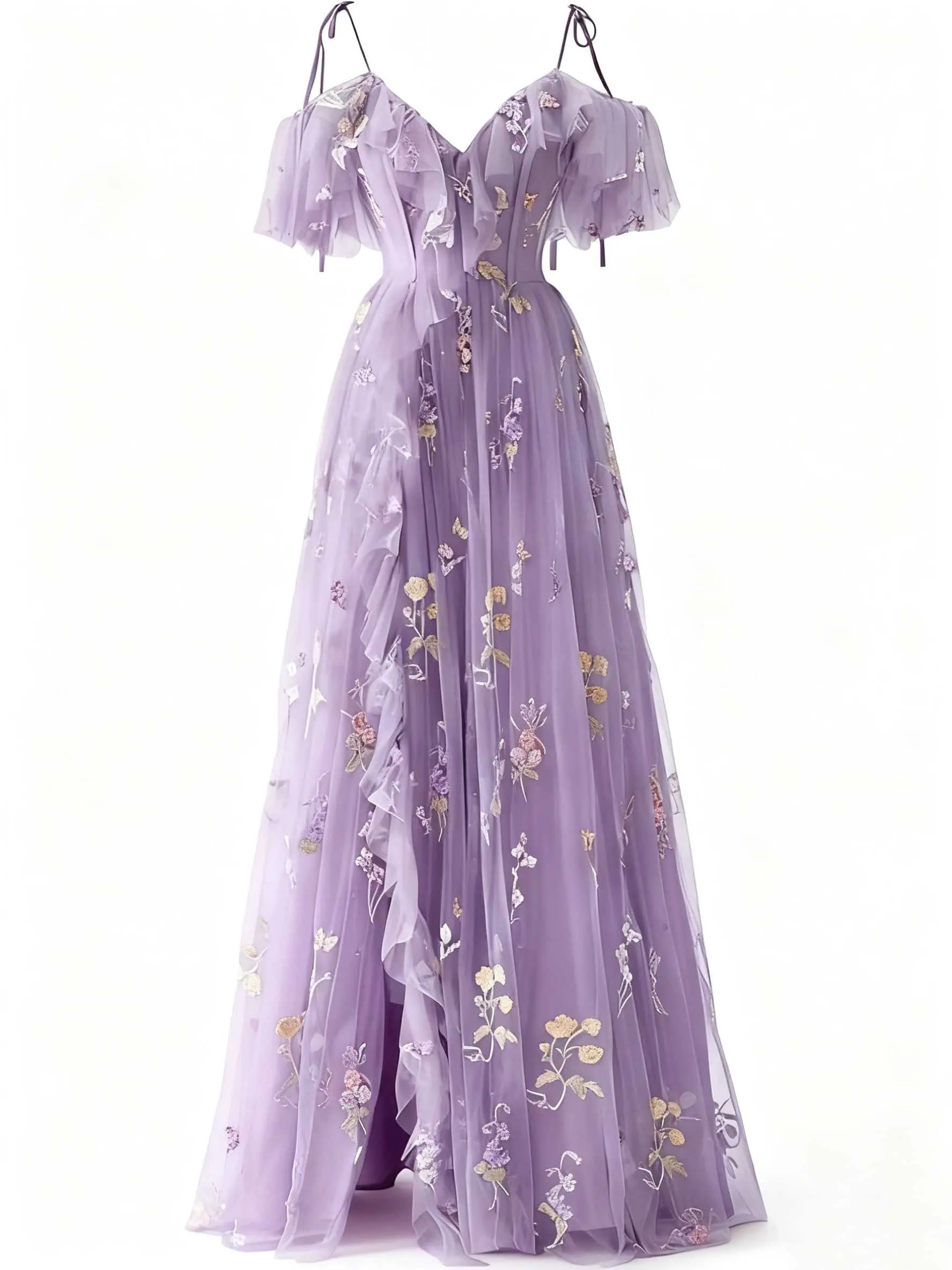 Purple 1970s Slip Floral Embroidered Mesh Slit Dress Homecoming Dress Party Prom Dress Wedding Guest Dress Fall Wedding Guest Outfit BackToSchool Sohochic Fall Dresses Fall outfits Fall fashion