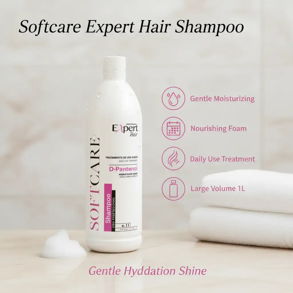Expert Hair Shampoo Soft Care 1L/33.81fl.oz - Gentle Cleansing & Deep Moisturizing Shampoo for Soft, Shiny, Anti-Frizz Hair