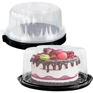 5pcs 10inch Round Clear Disposable Plastic Cake Carriers Containers with Dome Lids and Cake Boards for Transport Bundt Cake Boxes