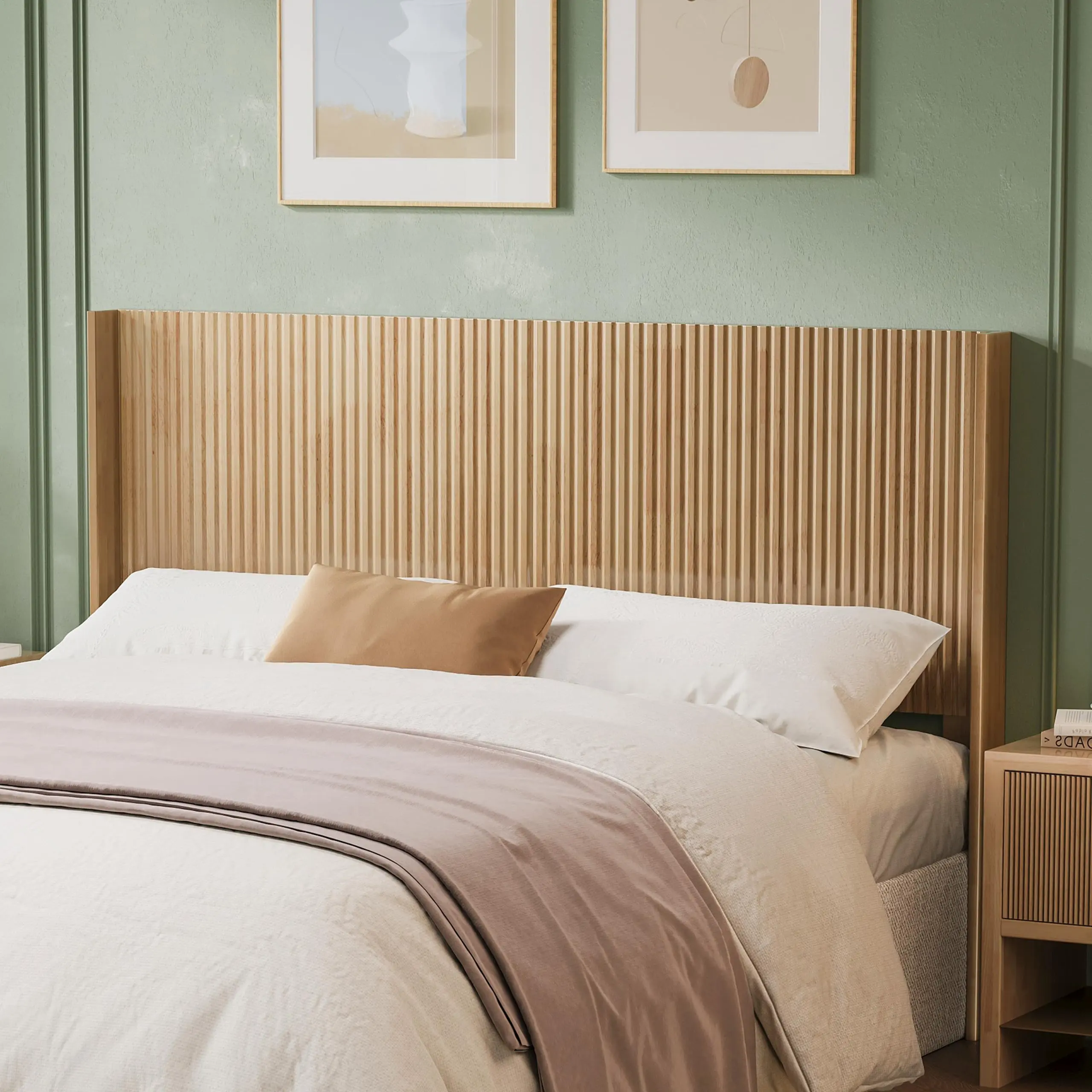 Wood Headboard , 64.6"or 80.3‘’ Wide Wooden Headboard Only, Modern Farmhouse Headboards, Wall Mounted Fluted Panel, Wingback Boho Headboards