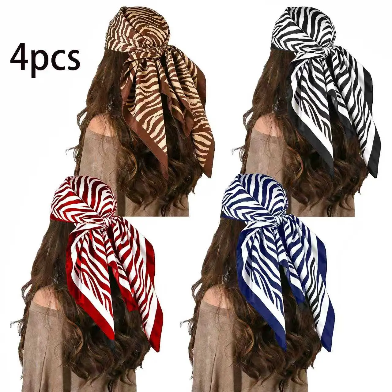 4/1PCS Animal Print Head Scarf for Women - Fashion Versatile Headscarf Easy to Wear Hair Wrap Turban Bandana Headwear Fashion Hair Scarves for Daily/Party Outfits Reusable Bandana Scarf