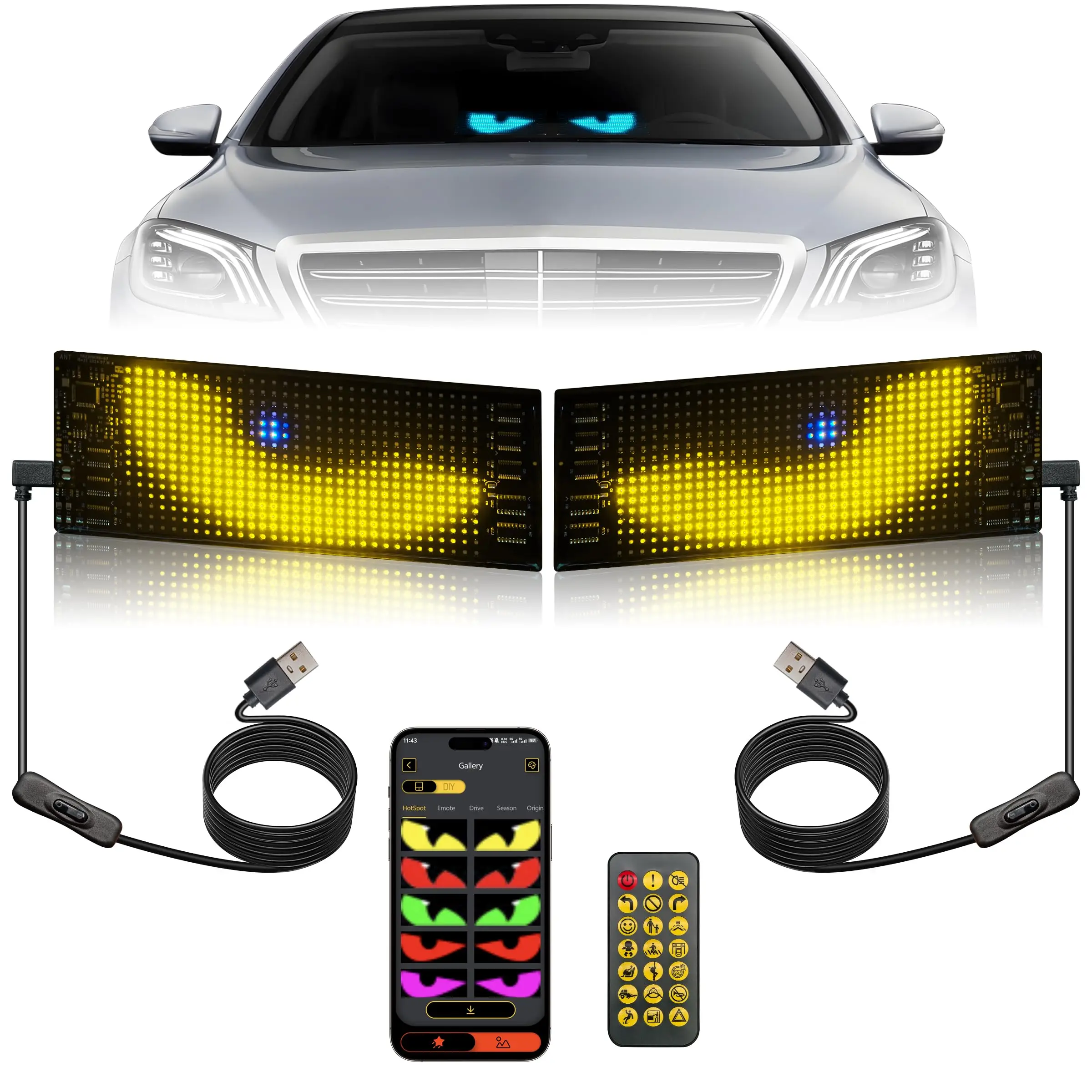 Wireless LED Matrix Pixel Flexible Panel Light - DIY Programmable, Bluetooth App-Controlled Car Logo Light for Vehicle Window Bars, Owners’ Party Use