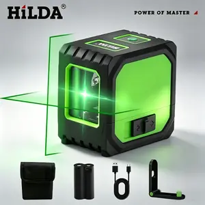 HILDA2-Line Green Laser Level, Self Leveling LaserLevel with 3 Brightness Modes, Rechargeable Battery, Magnetic Bracket, Carry Bag & USB Cable – Cross Line Wall Laser Level Tool for Tiling, Hanging Pictures & Construction – Nivel Laser, Lazer Leveler Tool