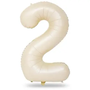 Cream 2 Balloons, 40 Inch Giant Helium Foil Number 0-9 Beige 2Th Birthday Balloon For Boys Girls, Self Inflating White Sand Digit 2 Balloons For Women Men Anniversary Party Decorations Supplies