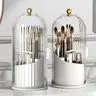 360° Rotation Modern Luxury Makeup Organizer with Lid - Beauty Supplies Organizer, Vanity/Bathroom Desktop Countertop Storage Box, Transparent Door Lid, Black Friday Offer