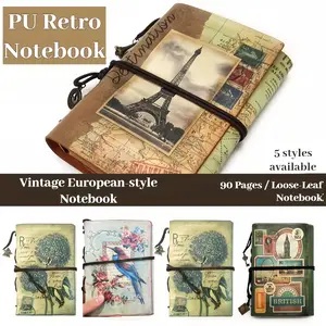 European Retro PU Leather Book Shaped Notebook - 90 Pages, Loose-Leaf, Detachable, Writable, with Bookmarks, Storage Bag, Strap, for Work Memos, Writing Diaries, Book Shaped Notebooks