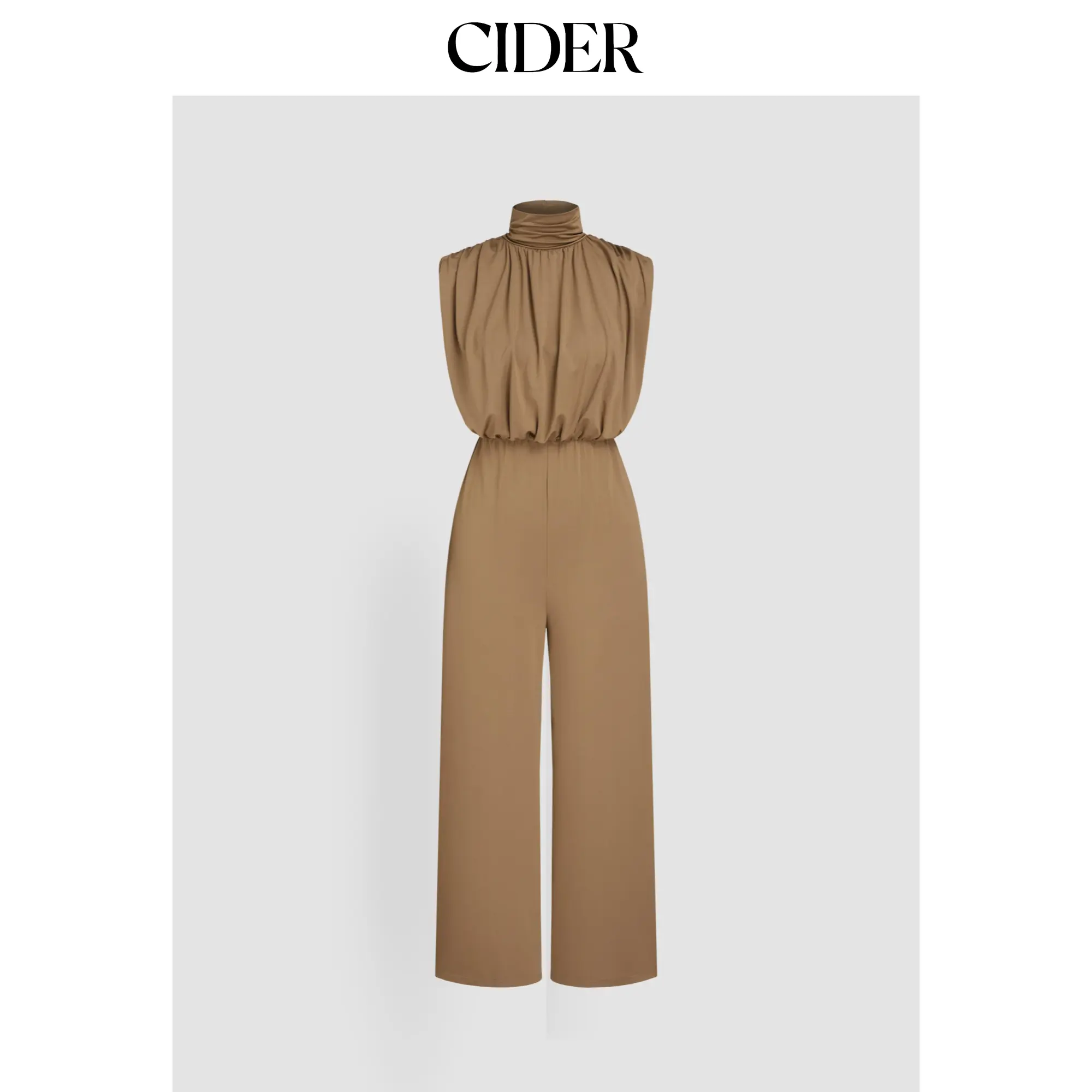 Cider [3 colors, size 0-10] High Neck Solid Zipper Ruched Jumpsuit