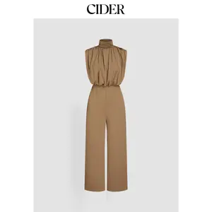 Cider [3 colors, size 0-10] High Neck Solid Zipper Ruched Jumpsuit