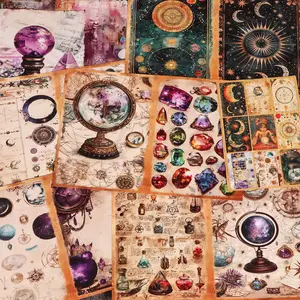 JAIIMAN 58pieces (12 A5 papers and 46stickers)Vintage DIY Decor Scrapbook Paper Set, Vintage Material Paper, Magic Crystal Design, Notebook Covers, Scrapbooking Supplies, DIY Crafts, Gift Wrapping Paper, Craft Enthusiasts, Holiday Decorations