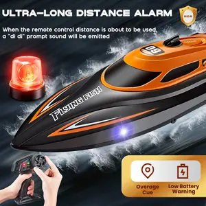High Speed RC Boat 25KM/H 2.4G Remote Control 120M Range Ultra-Long Distance Alarm Perfect for Birthday Christmas Halloween Gifts LED Set mph speed minijet  boats