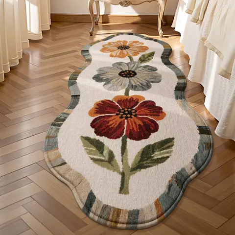 LUMI 0.28in Thin Trending Floral Pattern Non-Slip Cozy Floor Mat Single Piece Ideal Decorative Carpet for Home Living Room Bedroom Study Must-Have Vanity Decor Household Ornament Rug Washable Non-Slip Floral Abstract Plush Thina No Sweat Trapping