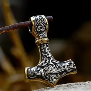 GTHIC Stainless Steel Thor’s Hammer Nordic Viking Celtic Knot Pendant Necklace for Men Women Birthday Gift