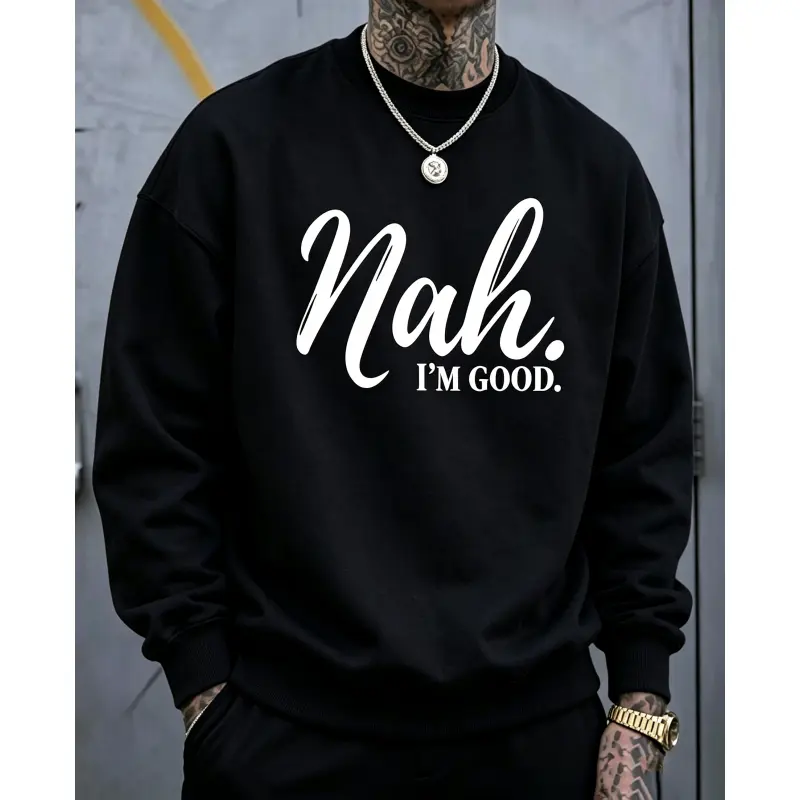 Men’s Plus-Size Crewneck Hooded Pullover Sweatshirt - Menswear Soft Fabric Round Neck Long-Sleeve Top for Big Guys, Artistic Quote & Mother Graphic, Unisex Stylish Versatile Youthful Design, Ideal for Outdoor & Back-to-School Use