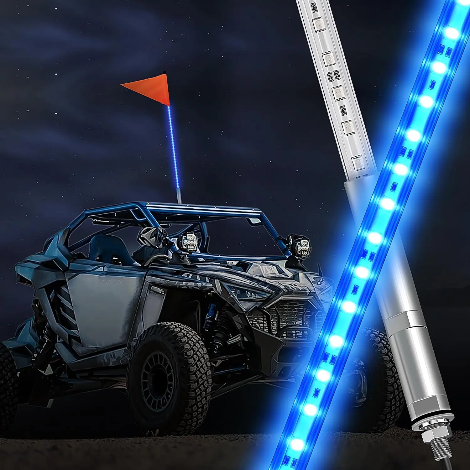 Nilight 1PC 3FT Bright LED Whip Safety Working Pole Antenna - Aluminum Base, Waterproof Seal, Quick Install - for RZR Polaris Off-Road UTV ATV, LED Lights Car