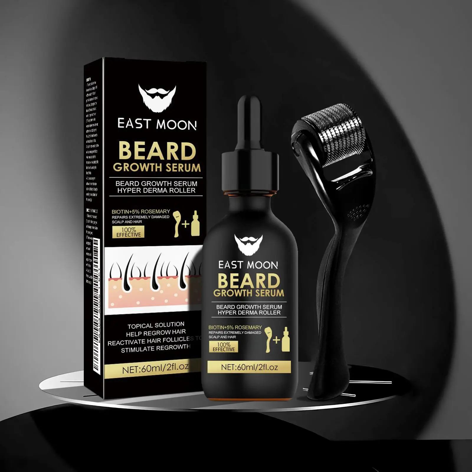 Beard Growth Serum & Beard Massage Derma Roller, 2 Counts/set Beard Care Accessories for Strengthening Beard, Beard Care Product & Tool for Men Daily