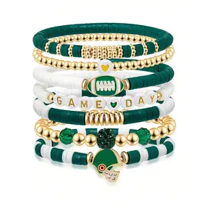 7Pcs/Set Game Day Stackable Sports Rugby Charm Bracelet Jewelry For Women Men - Perfect For Football Fans