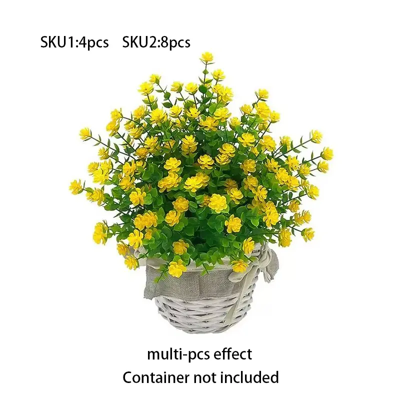 Artificial flowers, Hanging flower pots, outdoor fake plants, fade-resistant, maintenance-free plastic UV-resistant shrubs, perfect for indoor/outdoor decoration of gardens, porches, windows, balconies, Garden Accessories, yellow eucalyptus
