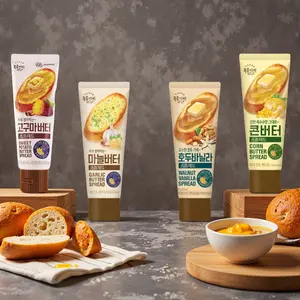 BOKUMJARI Squeeze Butter Spread 3.52oz Tube - 4 Flavors Sweet Potato Garlic Corn Walnut Vanilla Korean Creamy Sauce for Toast Bread Baguette Cooking Mess-Free Easy Squeeze