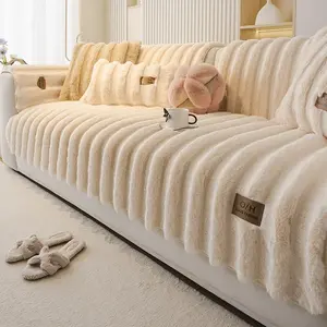 Luxury Faux Rabbit Fur Sofa Cushion, Sofa Couch Covers, Non-Slip Single Piece Cover, Ultra Soft Plush Material, Winter Warmth, Pet Friendly, Perfect Living Room & Bedroom Decor
