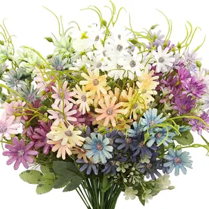 Mutcolor Silk Artificial Daisy Flowers, Fake Floral Bulk UV Resistant, Wildflowers Bouquet Arrangement, Multicolor, 4 Pcs, Outdoor Home Decor