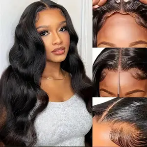 34" Glueless Human Hair Wig - Natural Body Wave, 250% High Density, HD Lace Closure (6x4), Pre-Plucked Front - Ready-to-Wear Voluminous Curly Hairpiece for Women - No Glue Needed, Damage-Free Installation - Everyday & Special Events, Short Hair Wigs, Prot