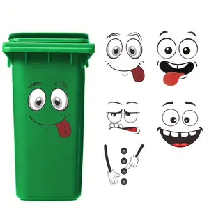 4 Cartoon Face Stickers, Self-Adhesive, Plastic Surface Use, Disposable Decorations for Trash Cans, Walls, Toilets, Fridges, Stick On Backsplash