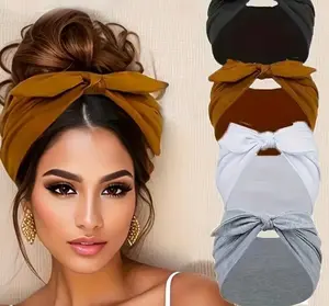 4-Pack Wide Rabbit Ear Elastic Hair Bands Set, Soft Comfortable Non-Slip Wide Headbands for Sports Yoga Gym. African Style Thick Headwear, Ideal Valentine's Day/Christmas Gift for Women.