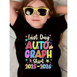 SHOWTLY Brand, Last Day of School 2025-2026 Auto-Graph Shirt - Vibrant Multicolor Graphic Tee with Hand Pencil And Heart Design, Fun Youthful Celebratory Aesthetic for Kids And Teens, Casual Short Sleeve Top Perfect for Final Day Event Gift (3-13Y)
