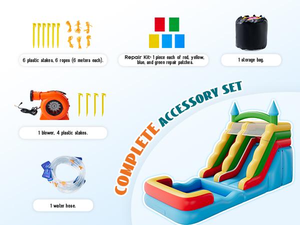 ALBOTT Inflatable Bounce House, Water Slide with Jumping Area, Climbing Wall, Splash Pool and Water Gun, Indoor Outdoor Jumper for Kids 3-12, Air Blower Included