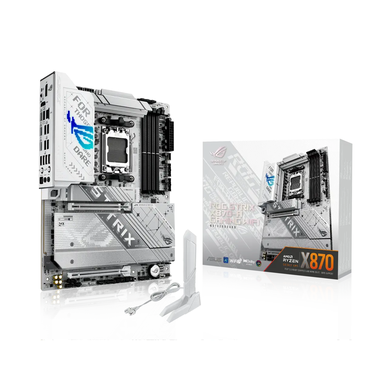 ASUS ROG STRIX X870-A GAMING WIFI AMD AM5 X870 ATX motherboard 16+2+2 power stages, Dynamic OC Switcher, Core Flex, DDR5 AEMP, WiFi 7, 4x M.2, PCIe 5.0, Q-Release Slim, USB4, AI OCing & Networking
