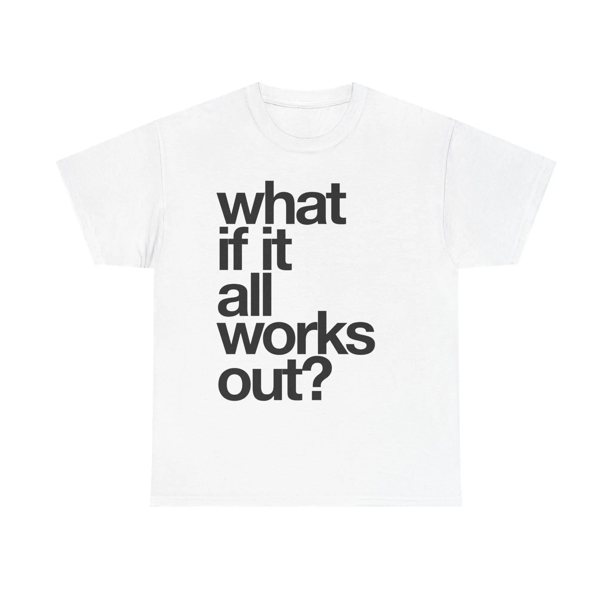 Unisex "What If It All Works Out" Text Graphic Short-Sleeve Sportswear Tee - Breathable Multi-Size Athletic Top for Gym, Outdoor Activities, Sporty Chic