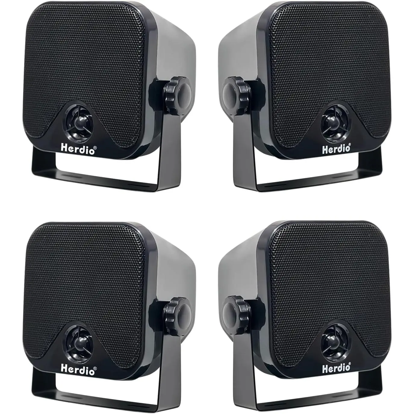 Herdio 4-Inch Heavy Duty Waterproof Bluetooth Speakers - Wall Mount, Flex-Mount Adjust, Sound Upgrade for Boat & Powersports, Surface-Mountable, Multi-Device Compatible (4 Black)