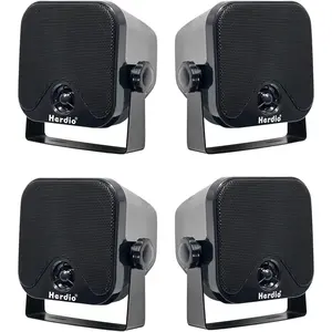 Herdio 4 Inches Heavy Duty Waterproof Boat Marine Box Outdoor Speakers Surface Mounted for Skid Steer ATV UTV RZR RV Golf Cart Tractor Powersports Boat Truck Jeep(4 Black Speakers)