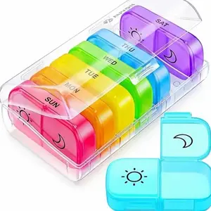 XL Weekly Pill Organizer 2 Times a Day with Large Opening Easy Filling AM PM Pill Box 7 Day in Rainbow Colors Portable Travel Pill Case for Medication