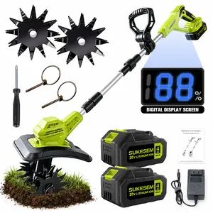 SUKESEM 20V Cordless Garden Tiller – 18” Depth Electric Rototiller with Digital Display, Steel Tines & Adjustable Handle for Soil Digging & Lawn Aeration