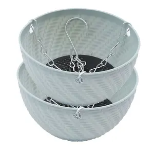 2-Piece Hanging Planter Set, Lightweight Durable Plastic Garden Planters, Space-Saving Round Design for Balcony & Patio Decor