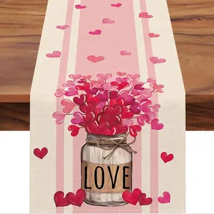 1 PC, Valentine's Day Pink Table Runner, Red Love Mason Jar Anniversary Kitchen Table Decoration, Wedding Festival Home Decor Indoor & Outdoor Party Supplies