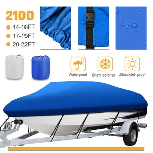 Trailerable Boat Cover Waterproof Heavy Duty Marine Grade Dust V-Hull Runabout Blue/Gray 14FT-22FT Outdoor