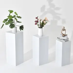 VINCIGANT Metal Pedestal Stands Set of 3 for Party Tables Display Wedding Baby Shower Birthday Art Decoration 31.5.4''L 27.6''M 23.6''S White Square Platform Room Ornaments