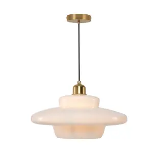 Mid-Century Smart-Lux Pendant Light | Brushed Gold Finish with Opal Glass Shade | Tool-Free Height Adjustment for Kitchen Island Modern Bedrooms