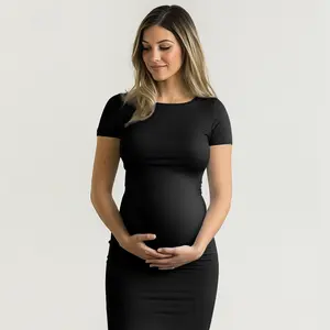 Smallshow Women's Short Sleeve Maternity Bodycon Dresses Ruched Side Pregnancy Clothes Comfortable Maternity Outfits