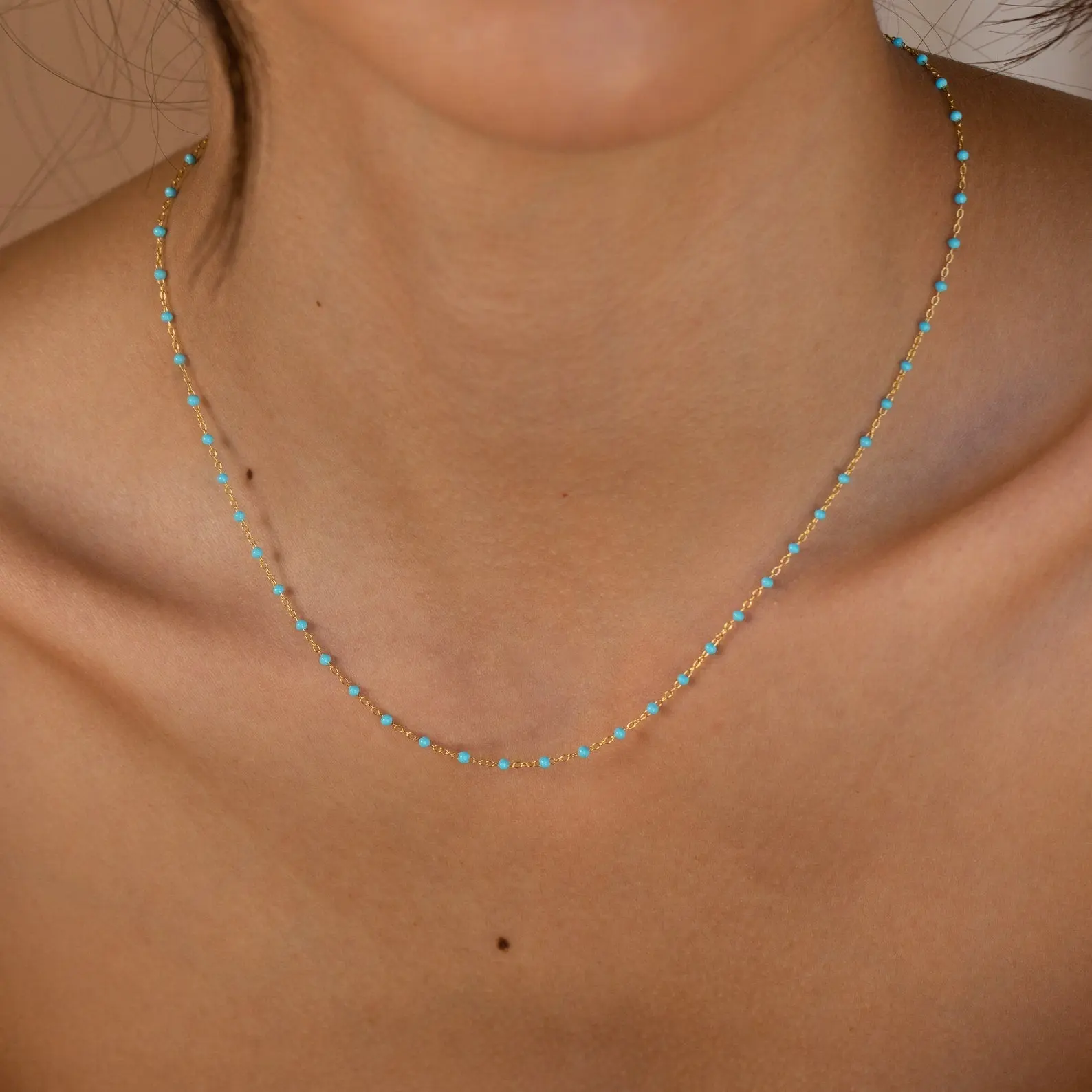 Turquoise Station Necklace by Caitlyn Minimalist - Beaded Blue Gemstone Station Necklace in Gold & Silver - Boho Jewelry - Best Friend Gift