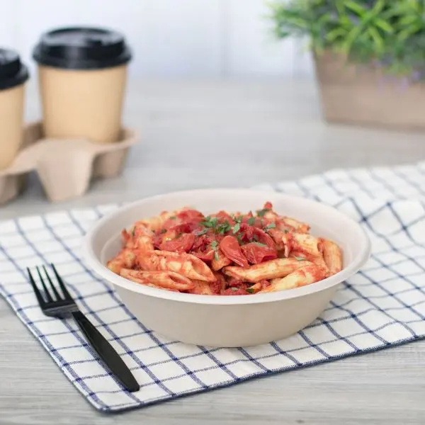 32oz PFAS Free Bagasse Round Bowl, Natural - 500 pcs