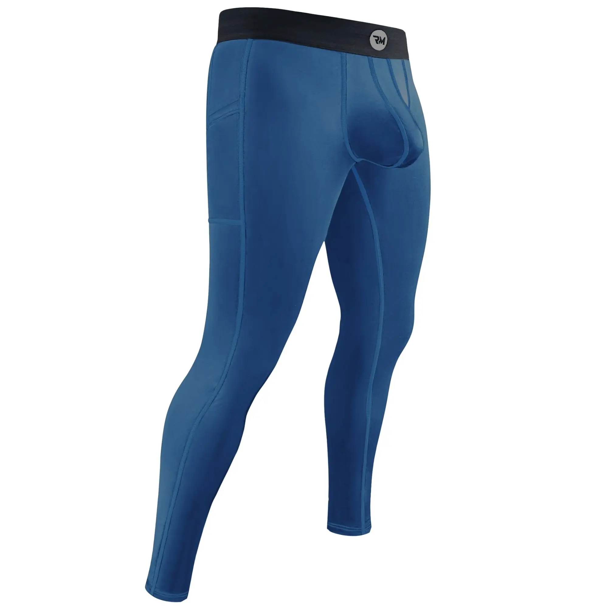 Male 28in Nylon Thermal Base Layer Leggings - 1pk Blue, ABCD Pouch, High Waist, Snug Stretch, Multi-Size, Gym Workout Leggings, Activewear Bottoms, Athleisure Pants, Running Tights