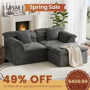 COPIAE 81" Modular Boneless Couch with Ottoman, Corduroy Sofa with 27"Deep Seat, Modern Minimalist Sofa with No Assembly Required, Sectional Sofa Couches with Dual-Layer Upholstered Cushions for Living Room/Apartment Movie Night