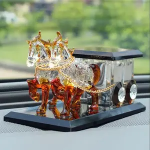 Crystal Glass Animal Figurine - Enchanting Horse Carriage with Golden Chain, Ideal for Living Room, Bedroom, Office Decor - Perfect Holiday, Christmas, Thanksgiving, Valentine'S Day, Home Decoration | Magical Theme | Intricate Design Horse Decor Ornaments