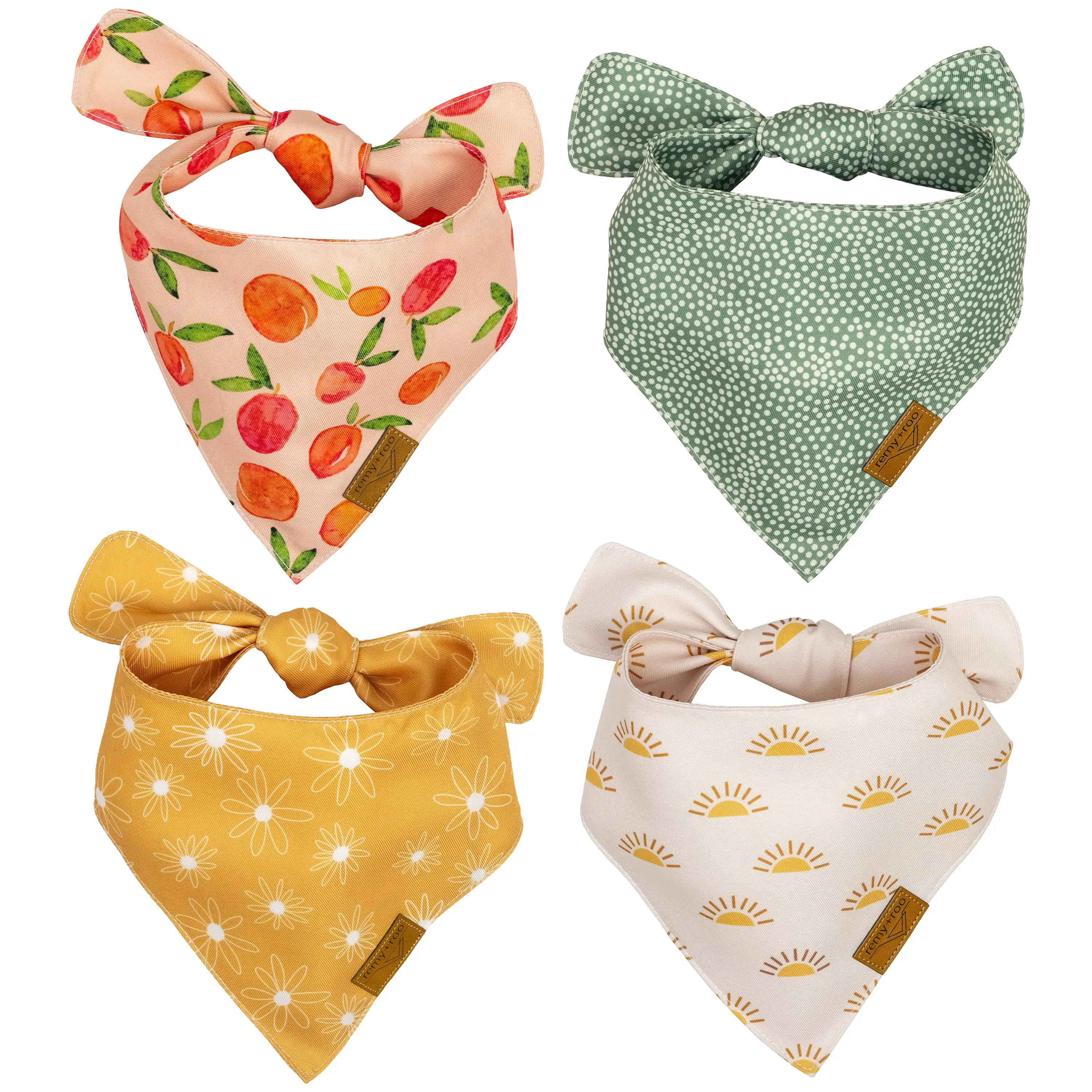 Remy+Roo Large Spring Dog Bandanas - 4 Pack Kathrine Set | Durable Adjustable Polyester Fabric | Patented Shape Girl Dog Bandana, Floral Dog Bandana