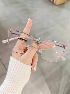 Fashion Metal Cat Eye Glasses with Rhinestones, Vintage Anti-Blue Light Eyewear, Trendy Frames, Unique Personality Design, Stylish Women's Accessories