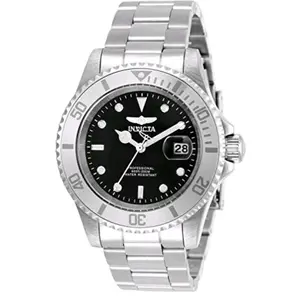 Invicta Men's 34022 Pro Diver Quartz 3 Hand Black Dial Stainless Steel Watch
